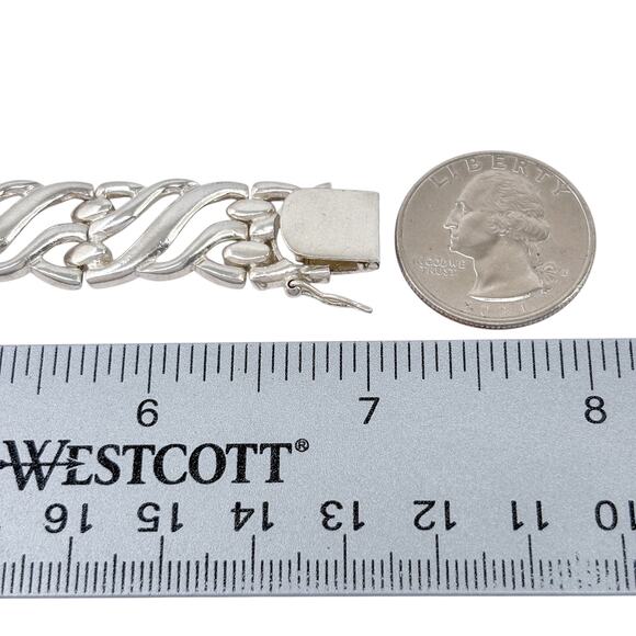 Vintage Sterling Silver 925 Openwork Panel Bracelet 7" - Picture 2 of 8